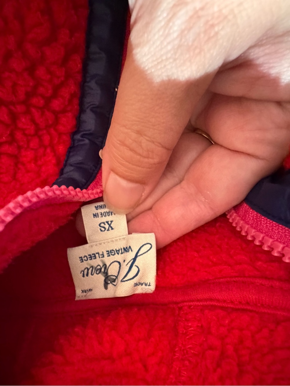 J. Crew Red Sherpa Hoodie 1/4 zip color block pink and purple vintage - Picture 5 of 5